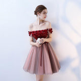 A Line Strapless Red Flowers Short Tulle Homecoming Dresses HZ0527
