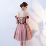 A Line Strapless Red Flowers Short Tulle Homecoming Dresses HZ0527