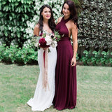 Fashion Burgundy A-Line Halter Backless Chiffon Bridesmaid Dresses with Sash HZ0527
