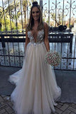 Sexy V Neck Tulle Long Prom Dress,Cheap Evening Dress HZ0527