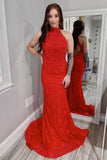 Red Lace Sheath Open Back Prom Dress, Mermaid Evening Dresses HZ0527