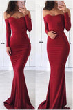Sexy Off Shoulder Mermaid Long Sleeves Red Prom Dress,Graduation Dress HZ0527