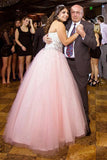 Princess Pink Sweetheart Strapless Tulle Ball Gown Beading Long Plus Size Prom Dress HZ0527
