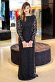 Black Lace Bateau Sheath Long Backless Plus Size Prom Dress HZ0527