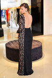 Black Lace Bateau Sheath Long Backless Plus Size Prom Dress HZ0527