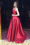 Red A-Line Long Prom Dress,Simple Satin Evening Dress HZ0527