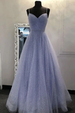 Promfast Blue Spaghetti Straps A Line Beading Sequins Long Prom Dress HZ0527