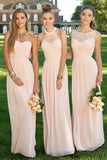 Simple Chiffon Blush Pink A Line Floor-Length Cheap Bridesmaid Dresses HZ0527