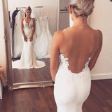 Sexy Mermaid Lace Sheer Back Long Ivory Beach/Coast Wedding Dress HZ0527
