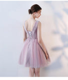 Pink A Line V Neck Flowers Short Homecoming Dresses,Mini School Dress HZ0527