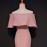 Elegant Trumpet Mermaid Off-the-shoulder Floor Length Pink Prom Dress With Slit HZ0527