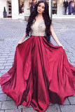 A Line V Neck Beading Prom Dresses, Cheap Long Sleeveless Evening Dress HZ0527