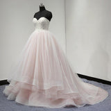 Sweetheart Lace Up Back Charming Affordable Long Pearl Pink Prom Dresses Ball Gown HZ0527
