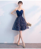 Navy Blue A Line Strapless Sequined Short Homecoming Dresses HZ0527