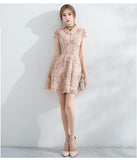 Beautiful A Line Short Sleeves Mini Lace Homecoming Dresses HZ0527