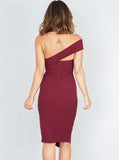 Sheath One Shoulder Satin Short Homecoming Dresses,Cocktail Party Dress with Split HZ0527