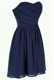 Simple Navy Blue Short Chiffon Homecoming Dress Bridesmaid Dress HZ0527