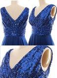Cute Blush Pink V Neck Sleeveless Chiffon Short Bridesmaid Dress with Rose Gold Sequins HZ0527