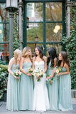 2025 Pretty High Low Sweetheart Long Simple Mint Bridesmaid Dresses HZ0527