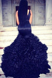Sexy Navy Blue Long Prom Dresses For Teens,Deep V-neck Open Back Modest Evening Dresses HZ0527