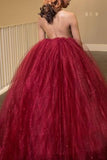 Princess Ball Gown High Neck Backless Burgundy Tulle Long Prom Dress HZ0527