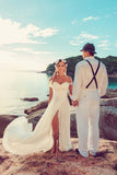 Casual Chiffon Off the Shoulder Long Off White Beach Wedding Dresses With Lace HZ0527