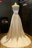 Simple Two-Piece Gold Halter Long Prom Evening Dress With White Top HZ0527