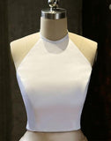 Simple Two-Piece Gold Halter Long Prom Evening Dress With White Top HZ0527