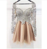 A Line Long Sleeves Homecoming Dress, Cheap Short Prom Dresses HZ0527