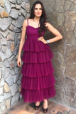 Promfast Elegant A-Line Spaghetti Straps Layers Long Prom Dress HZ0527