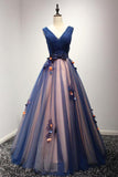 Beautiful V-neck Floor-length A Line Long Prom Dress With Flowers HZ0527