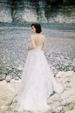 Ivory Long Lace Spaghetti Straps Sweep/Brush Train Beach Wedding Dress Bridal Gown HZ0527