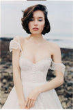 Ivory Long Lace Spaghetti Straps Sweep/Brush Train Beach Wedding Dress Bridal Gown HZ0527