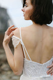 Ivory Long Lace Spaghetti Straps Sweep/Brush Train Beach Wedding Dress Bridal Gown HZ0527