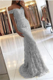 Off the Shoulder Mermaid Lace Gray Prom Dress,2025 Evening Gowns,Formal Dress HZ0527