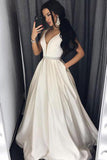 Sexy Deep V-Neck Ivory Long Prom Dress with Pockets,Formal Evening Dress HZ0527