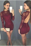 Sexy Open Back Lace Short Tight Long Sleeves Homecoming Dresses HZ0527