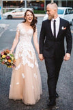Lace A-line Long Sleeves Tulle Simple Cheap Long Wedding Dresses,Prom Dress HZ0527