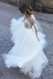 Romantic Ball Gown Long Sleeves Appliques Ivory Tulle Wedding Dress Bridal Gown HZ0527