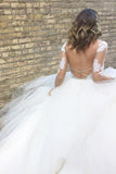 Romantic Ball Gown Long Sleeves Appliques Ivory Tulle Wedding Dress Bridal Gown HZ0527