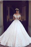 Off the Shoulder Short Sleeve Lace Ball Gown Wedding Dress HZ0527