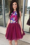 Chic A-line Fuchsia Short Prom Dress Halter Homecoming Dresses Cocktail Dress HZ0527