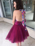Chic A-line Fuchsia Short Prom Dress Halter Homecoming Dresses Cocktail Dress HZ0527