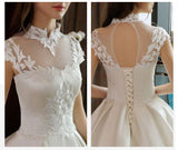 Ivory High Neck Ball Gown Lace Applique Cheap Wedding Dresses HZ0527