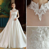 Ivory High Neck Ball Gown Lace Applique Cheap Wedding Dresses HZ0527