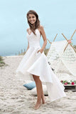 Charming Spaghetti Straps V Neck Long High Low Wedding Dresses,White Short Homecoming Dress HZ0527