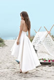 Charming Spaghetti Straps V Neck Long High Low Wedding Dresses,White Short Homecoming Dress HZ0527