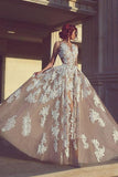 A-line Long Appliques Wedding Dress,Charming Sleeveless Prom Dress HZ0527