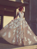 A-line Long Appliques Wedding Dress,Charming Sleeveless Prom Dress HZ0527