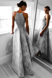 Charming High Low A Line Spaghetti Straps Long Gray Lace Homecoming Prom Dress HZ0527
